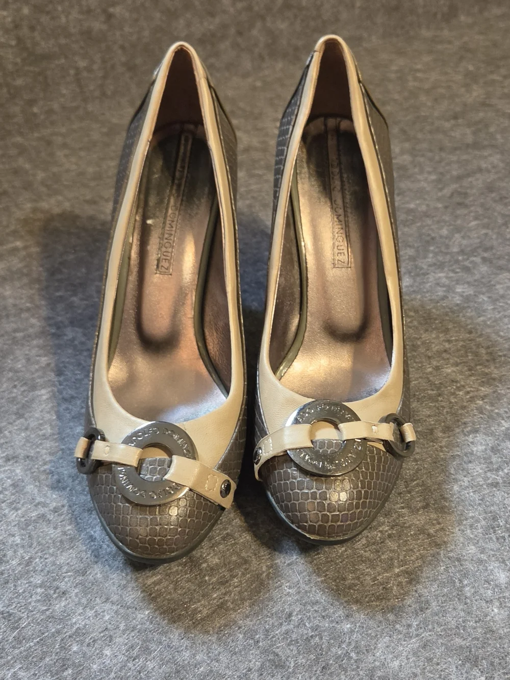 Aldolfo Dominguez Taupe Textured High Heel Pumps with Decorative Accent EUR 38